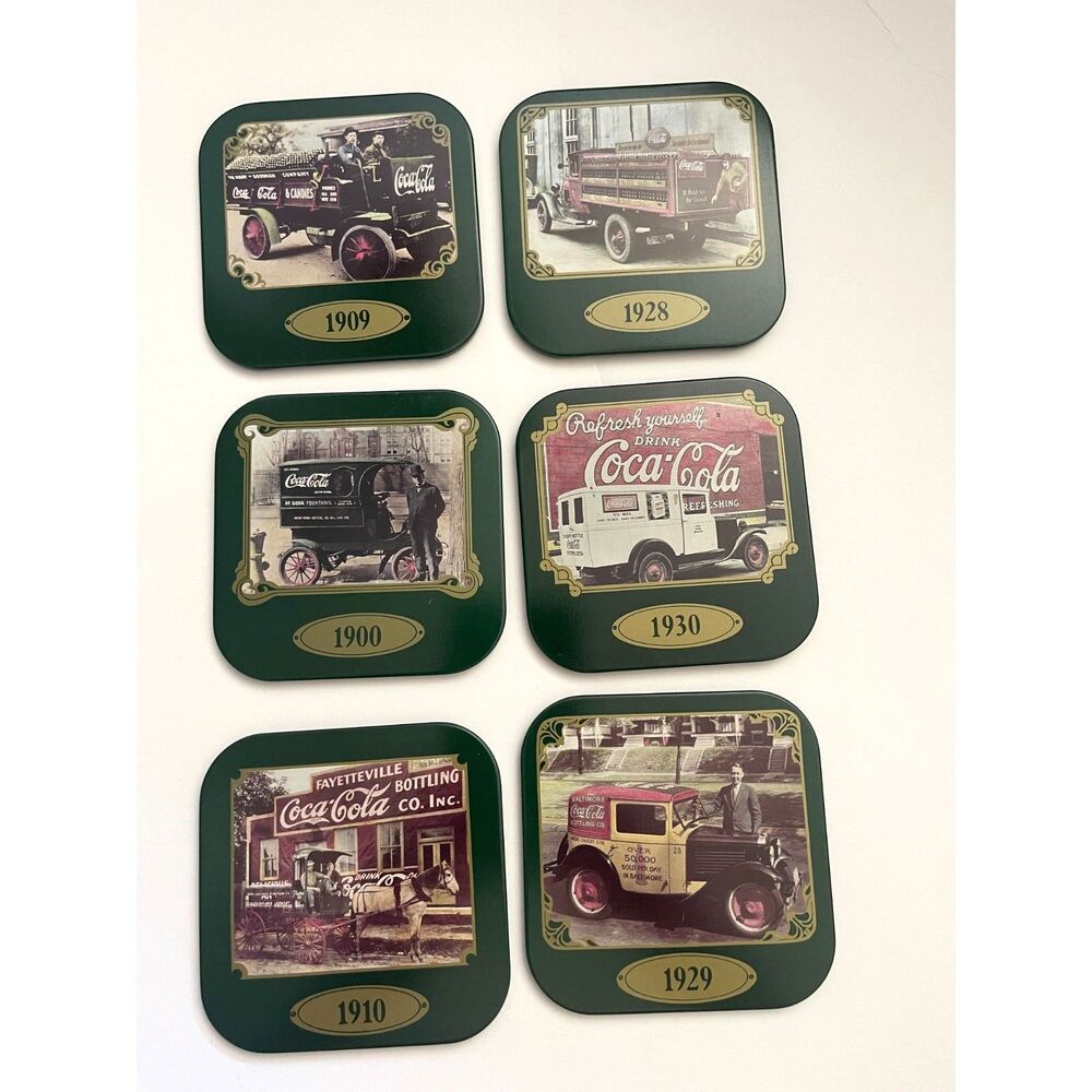 Y2K Coca Cola Coasters Metal 4 Inch Boxed Retro Drink Coke Vintage Lot 6 Green - Picture 6 of 7